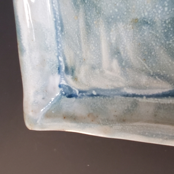 Signed Studio Art Pottery Rectangular Tray Cobalt Blue White Wash Coastal Decor - Picture 8 of 9